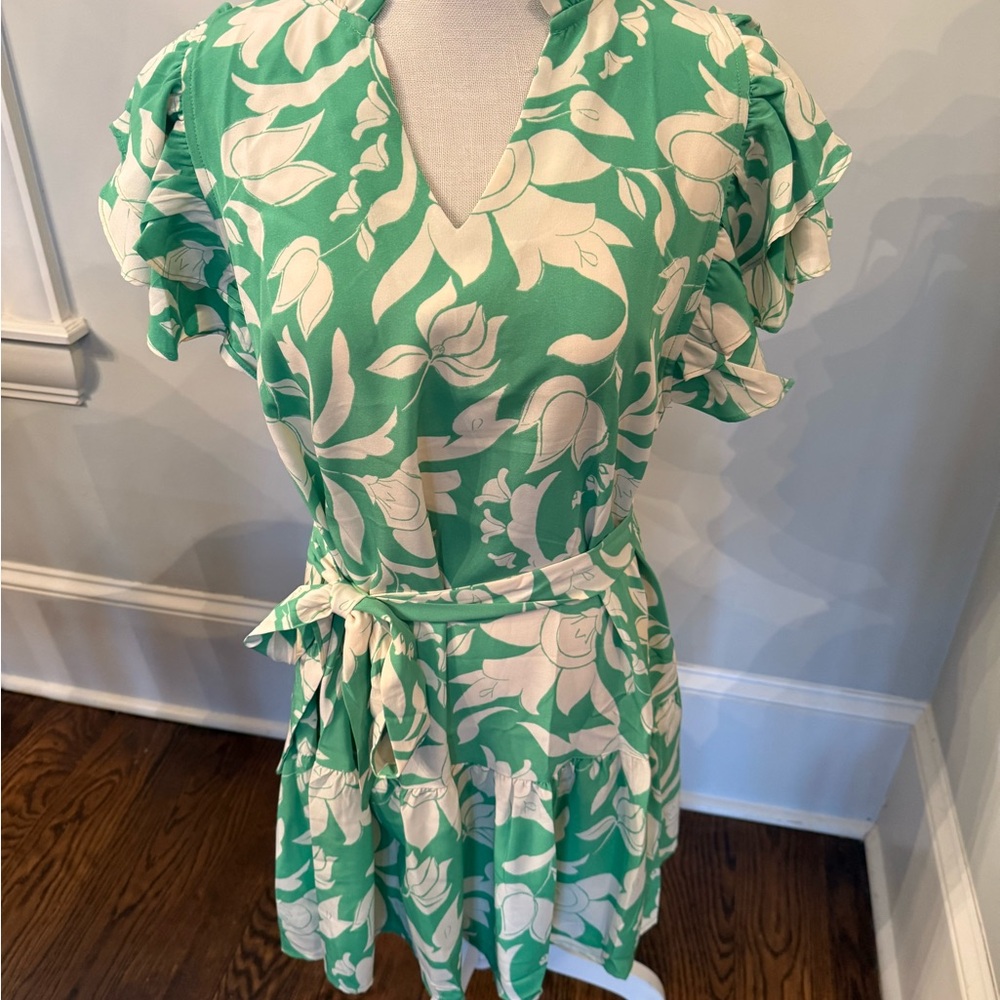 Umgee Emerald and Cream Floral Dress